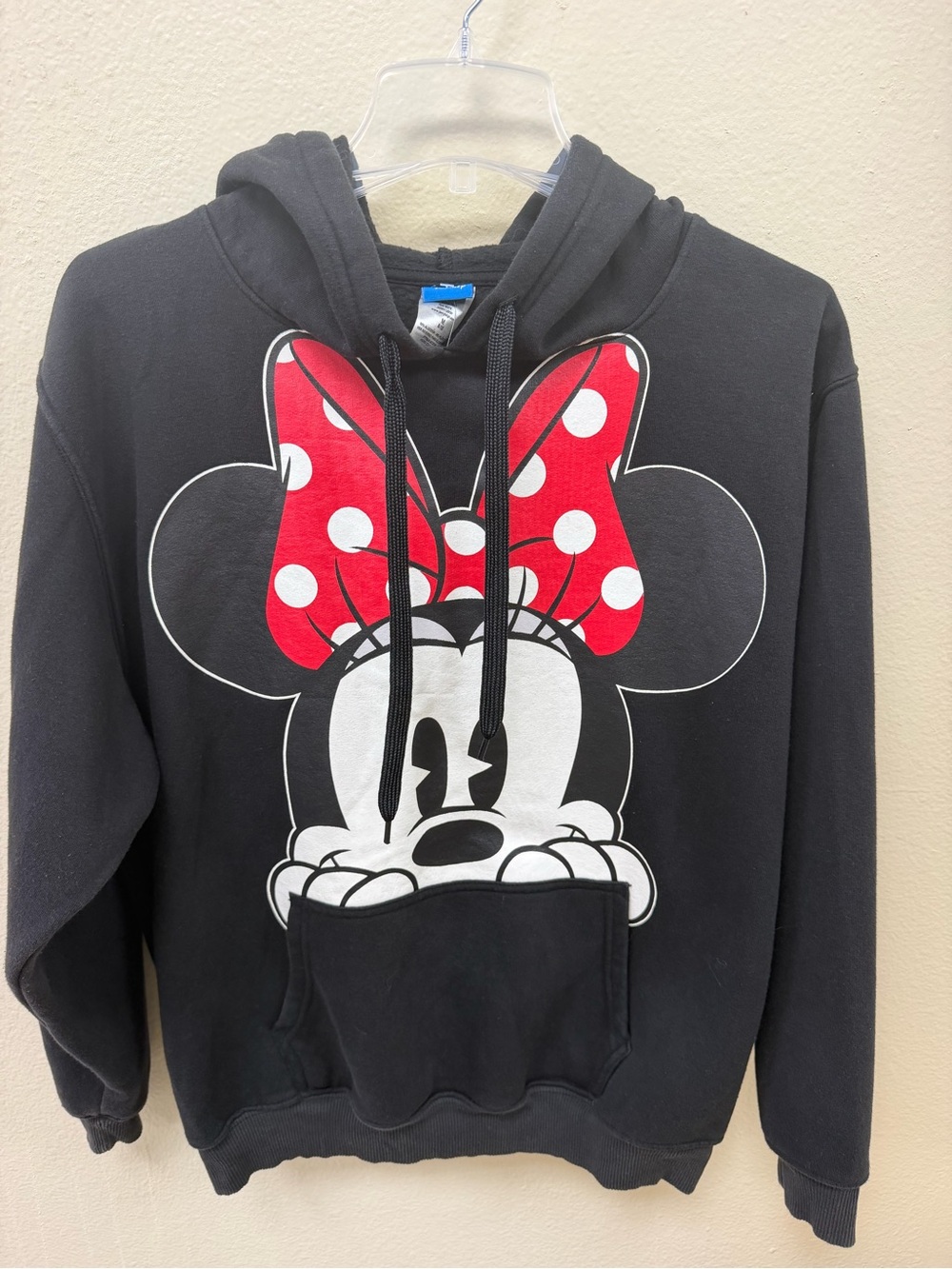 Black Minnie Mouse Graphic Hoodie Sweater with Red Bow